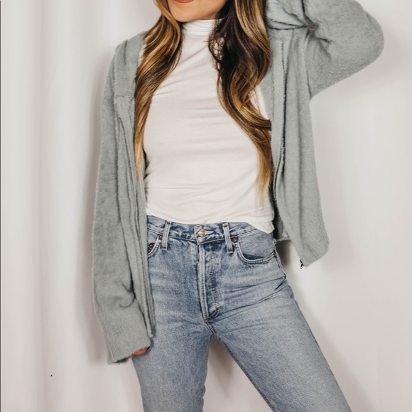 NEW // Fuzzy Soft Zipper Up Hooded Jacket - Blue - Picture 8 of 8